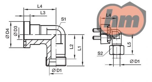 M42X2/SAE1.1/4-90; tömlőcsatlakozó, könyök